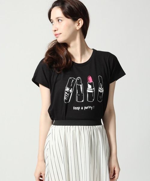 JEANASIS（ジーナシス）の「ARTリップTEE（トップス・レディース・オフホワイト/ブラック/グレー・FREE）」の2枚目の写真