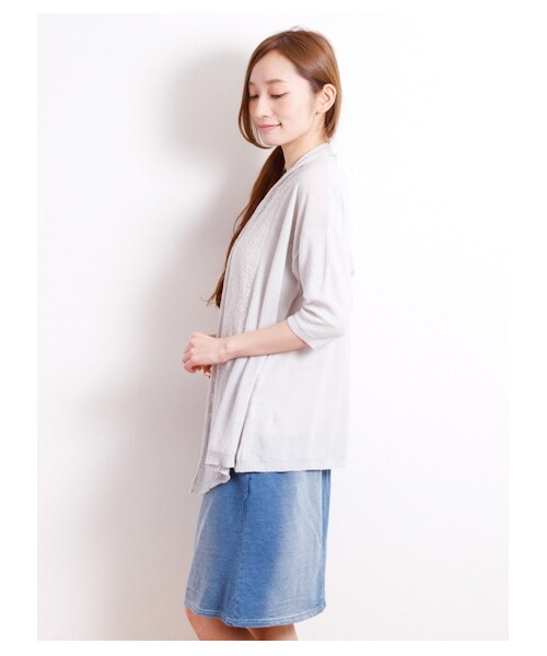 Green Parks fuuwa（グリーンパークスフーワ）の「・フロントスカシニュアンス7分袖カーディガン（カーディガン・レディース・オフホワイト/杢グレー/ネイビー・F）」の5枚目の写真