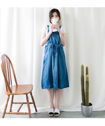 Joyceshop | NR．青春假兩件式吊帶牛仔裙．現貨(ワンピース/ドレス)