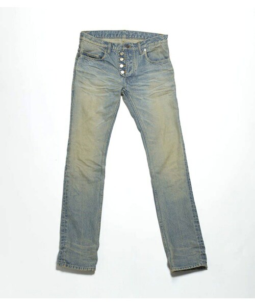 QL MansionMaker(キューエル マンションメーカー)の「EXCLUSIVE DAMAGED SLIM STRAIGHT DENIM(デニムパンツ・メンズ・インディゴ・44/46)」の1枚目の写真