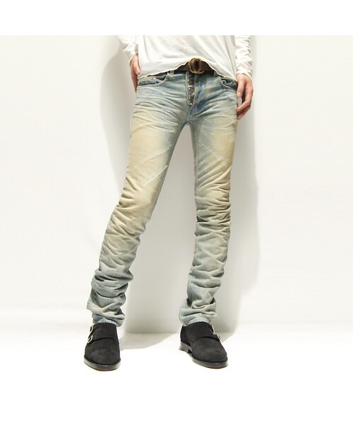 QL MansionMaker(キューエル マンションメーカー)の「EXCLUSIVE DAMAGED SLIM STRAIGHT DENIM(デニムパンツ・メンズ・インディゴ・44/46)」の3枚目の写真