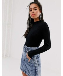 Bershka | Bershka basic ribbed crew neck sweater in black(ニット/セーター)