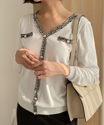 DHOLIC | ツイードパールVネックニット(ニット/セーター)