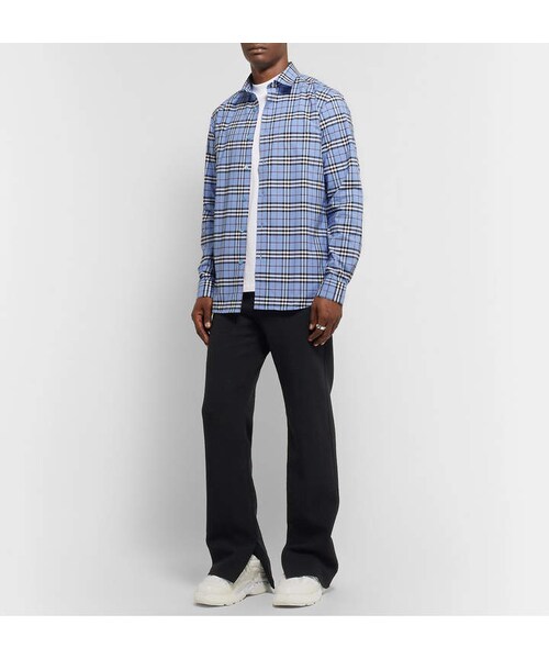 BURBERRY（バーバリー）の「Burberry Slim-Fit Checked Stretch-Cotton Poplin Shirt（シャツ/ブラウス・メンズ・Blue・XS/S/M/L/XL）」の4枚目の写真