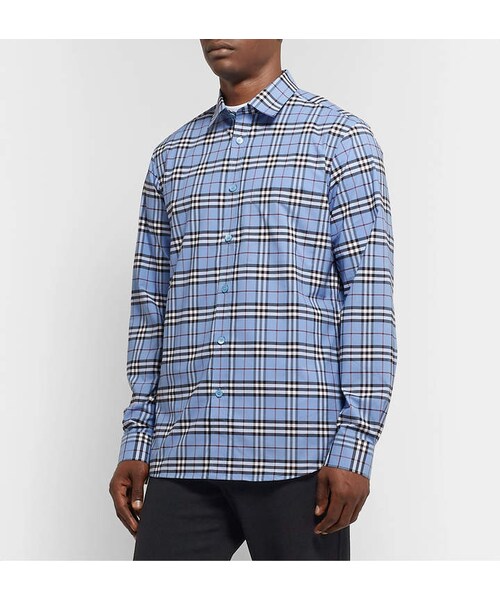 BURBERRY（バーバリー）の「Burberry Slim-Fit Checked Stretch-Cotton Poplin Shirt（シャツ/ブラウス・メンズ・Blue・XS/S/M/L/XL）」の2枚目の写真