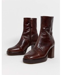 Asos Design ASOS DESIGN Reunion premium leather platform boots in brown