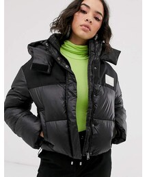 Bershka puffer jacket with hood in black