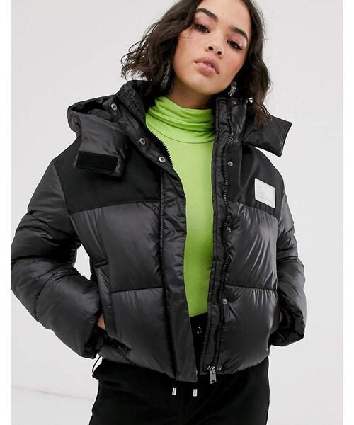 Bershka（ベルシュカ）の「Bershka puffer jacket with hood in black（ジャケット/アウター