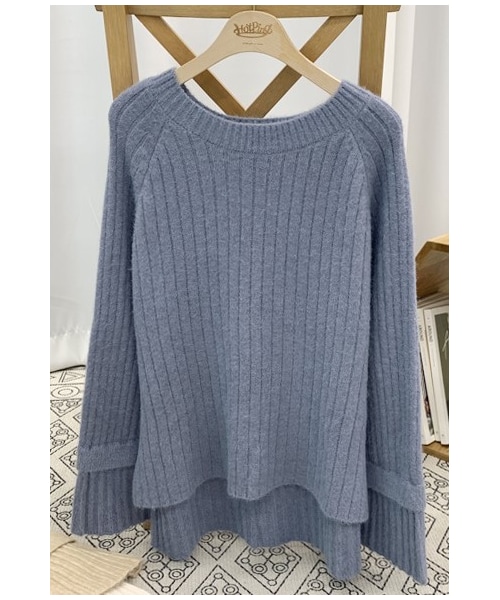 HOTPING(ホッピン)の「アンバランスリボンスリーブニット(ニット/セーター・レディース・Black/Brown/White/Blue・フリーサイズ)」の4枚目の写真