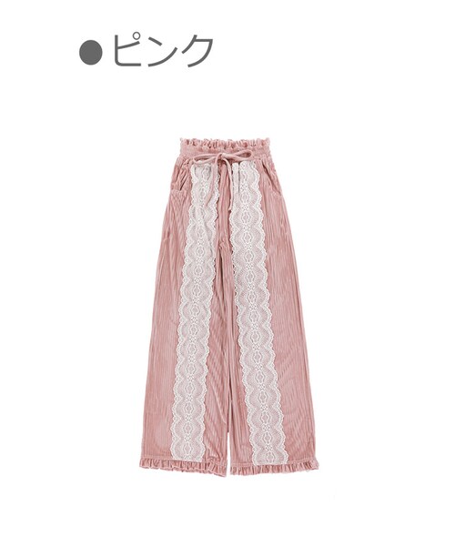 Bobon21（ボボンニジュウイチ）の「レースONプリーツワイドパンツ-全２色-（その他パンツ・レディース・ブラック/ピンク・S/M/L）」の2枚目の写真