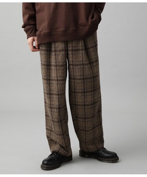junred keiコラボ　ウールチェックワイドパンツ　グレーとブラウンのセット JUNRED（ジュンレッド）の「【WEARISTA KEIコラボ】ウールチェック