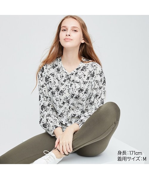ブラウス シャツ プリントギャザーブラウス レディース UNIQLO（ユニクロ）の「プリントギャザーブラウス（長袖