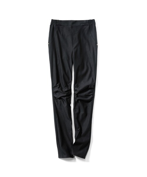 IEDIT（イディット）の「IEDIT[イディット] 裏起毛素材で伸びやかな ひざギャザー入り着やせレギンスパンツ〈ブラック〉（レディースファッション > ボトムス > その他ボトムス・レディース・ブラック・（ｳｴｽﾄ85-93/股下71cm）/（ｳｴｽﾄ69-77/股下71cm）/（ｳｴｽﾄ77-85/股下71cm）/（ｳｴｽﾄ69-77/股下76cm）/（ｳｴｽﾄ64-70/股下71cm）/（ｳｴｽﾄ64-70/股下66cm）/（ｳｴｽﾄ64-70/股下76cm）/（ｳｴｽﾄ58-64/股下71cm）/（ｳｴｽﾄ58-64/股下66cm））」の2枚目の写真