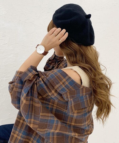 chocomee（チョコミー）の「ウールベレー帽（ハンチング/ベレー帽・レディース・ベージュ/ブラック・FREE）」の2枚目の写真