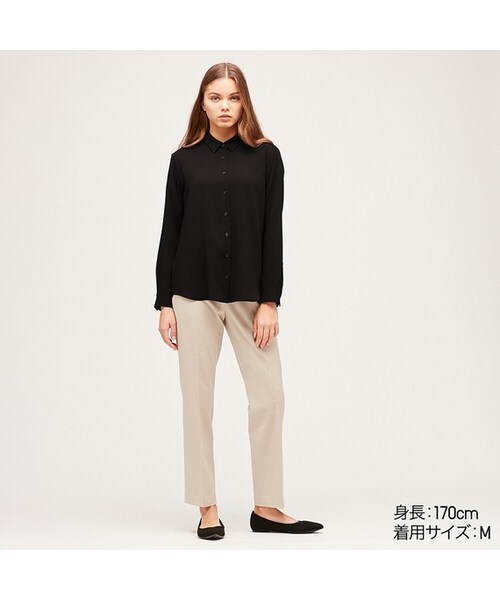 UNIQLO（ユニクロ）の「レーヨンブラウス（長袖）（シャツ/ブラウス・レディース・WHITE 00/NAVY 69/BLACK 09・XS/XXL/XL/S/3XL/M/L）」の2枚目の写真
