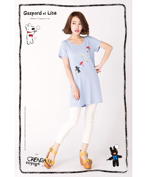 ORENDA（オレンダ）の「G&L下雨天遊玩天長版印花TEE（トップス・レディース・藍紫/麻灰・S/M/L）」の2枚目の写真