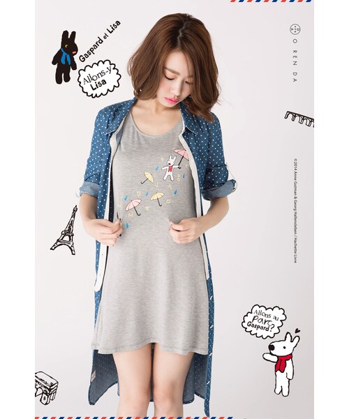 ORENDA（オレンダ）の「G&L下雨天遊玩天長版印花TEE（トップス・レディース・藍紫/麻灰・S/M/L）」の9枚目の写真