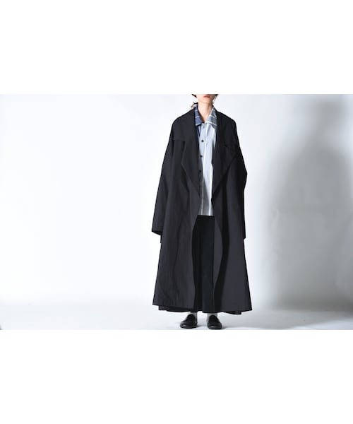 my beautiful landlet(マイビューティフルランドレット)の「My Beautiful Landlet Bafu Cottonワイドロングコート(その他アウター・レディース・グレー/ブラック・1)」の2枚目の写真