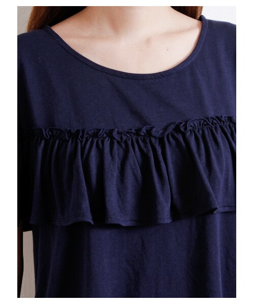 E hyphen world gallery（イーハイフンワールドギャラリー）の「1段フリルミックスプルオーバー（カットソー・レディース・オフホワイト/杢ライトグレー/イエロー/ネイビー・F）」の8枚目の写真