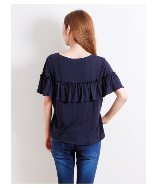 E hyphen world gallery（イーハイフンワールドギャラリー）の「1段フリルミックスプルオーバー（カットソー・レディース・オフホワイト/杢ライトグレー/イエロー/ネイビー・F）」の7枚目の写真