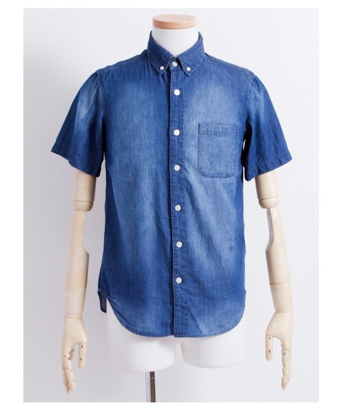 SEVENDAYS=SUNDAY(セブンデイズサンデイ)の「4.5ozデニム ボタンダウン半袖シャツ(シャツ・ブラウス・メンズ・インディゴ/ライトインディゴ・S/M/L/XL)」の1枚目の写真