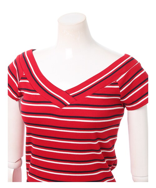 INGNI（イング）の「マルチボーダーオフショル／Tシャツ（トップス・レディース・ｵﾌﾎﾜｲﾄ/ｸﾛ/ｱｶ/ｲｴﾛｰ/ｺﾝ/ﾄﾘｺﾛｰﾙ・M）」の4枚目の写真