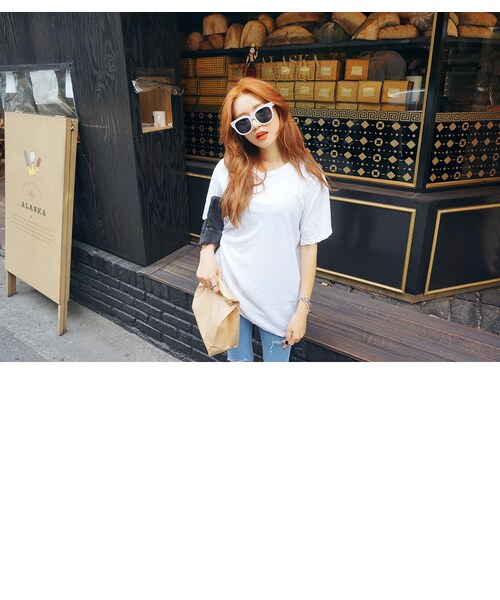 STYLENANDA（スタイルナンダ）の「ナチュラル系ウォッシングルーズＴシャツ（トップス・レディース・ホワイト/カーキ/ベージュ/ブラック/メランジグレー・フリーサイズ）」の6枚目の写真