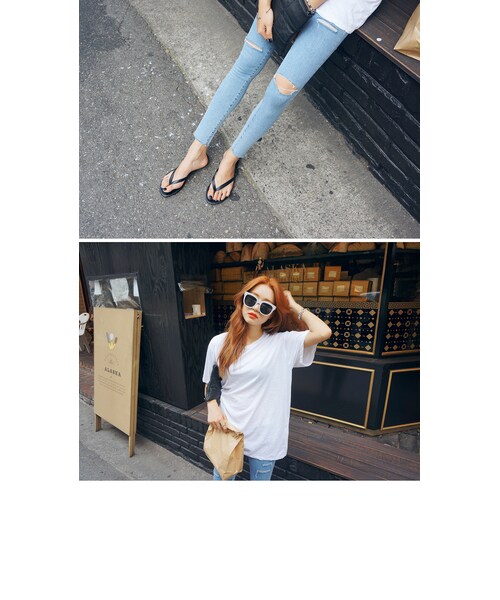 STYLENANDA（スタイルナンダ）の「ナチュラル系ウォッシングルーズＴシャツ（トップス・レディース・ホワイト/カーキ/ベージュ/ブラック/メランジグレー・フリーサイズ）」の12枚目の写真