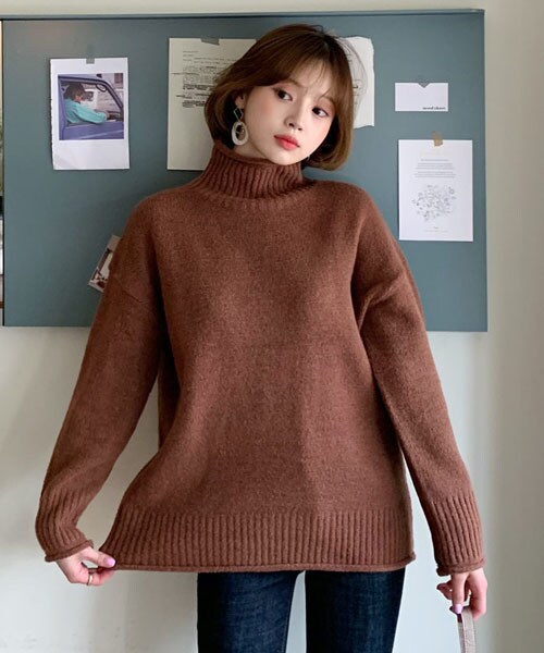 DHOLIC(ディーホリック)の「ロールヘムハイネックニット(ニット/セーター・レディース・ベージュ/グリーン/ピンク/ブラウン・FREE)」の4枚目の写真