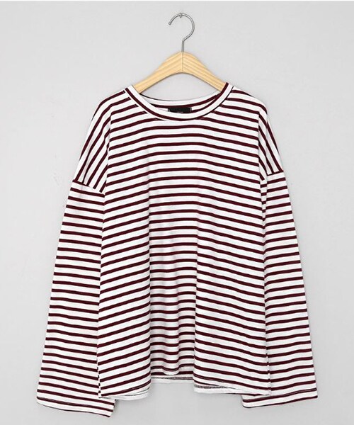 DHOLIC（ディーホリック）の「ボーダールーズTシャツ（Tシャツ/カットソー・レディース・ブラウン/グレー/ブラック/レッド・FREE）」の4枚目の写真