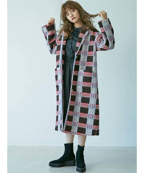 merry jenny（メリージェニー）の「バイカラーチェックチェスターコート（その他アウター・ミックス/ピンク/ベージュ・F）」の4枚目の写真