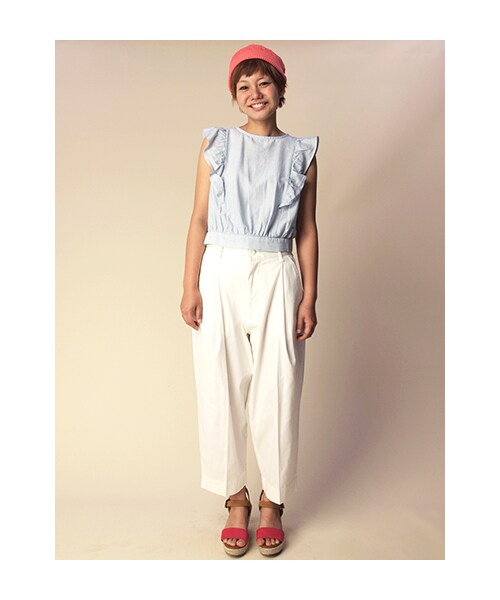 w closet（ダブルクローゼット）の「細ストライプ袖フリル付きプルオーバー（トップス・レディース・Lベージュ/ブルー/ブラック・FREE）」の10枚目の写真