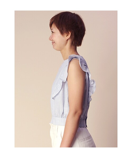 w closet（ダブルクローゼット）の「細ストライプ袖フリル付きプルオーバー（トップス・レディース・Lベージュ/ブルー/ブラック・FREE）」の5枚目の写真