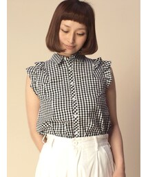 w closet | ギンガムチェックフリル袖シャツ(トップス)
