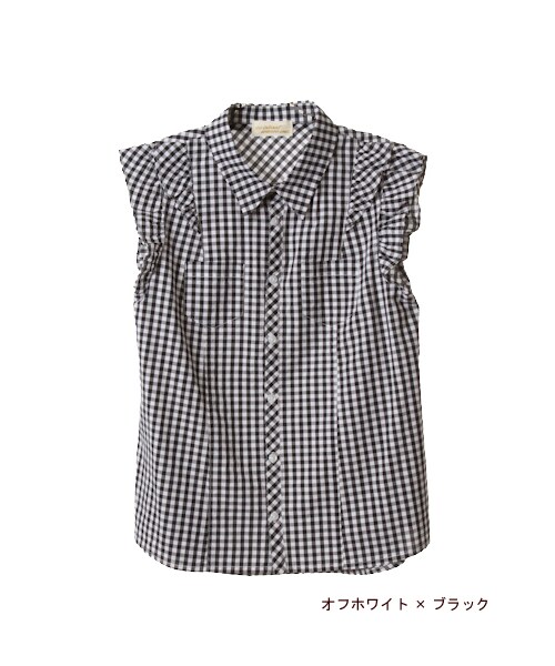 w closet（ダブルクローゼット）の「ギンガムチェックフリル袖シャツ（トップス・レディース・オフホワイト×サックス/オフホワイト×ブルー/オフホワイト×ブラック・FREE）」の4枚目の写真