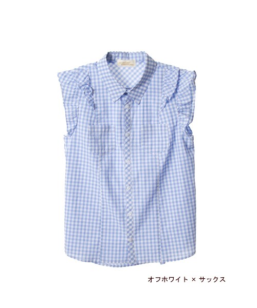w closet（ダブルクローゼット）の「ギンガムチェックフリル袖シャツ（トップス・レディース・オフホワイト×サックス/オフホワイト×ブルー/オフホワイト×ブラック・FREE）」の2枚目の写真