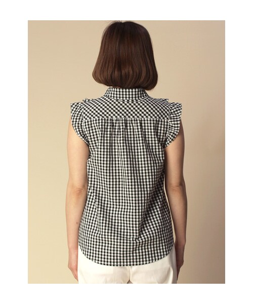 w closet（ダブルクローゼット）の「ギンガムチェックフリル袖シャツ（トップス・レディース・オフホワイト×サックス/オフホワイト×ブルー/オフホワイト×ブラック・FREE）」の6枚目の写真