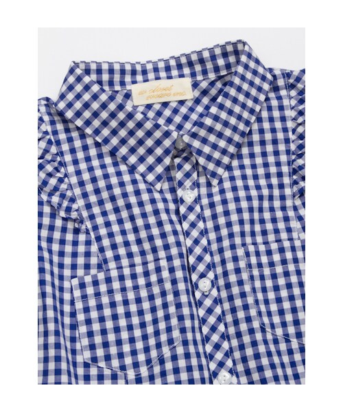 w closet（ダブルクローゼット）の「ギンガムチェックフリル袖シャツ（トップス・レディース・オフホワイト×サックス/オフホワイト×ブルー/オフホワイト×ブラック・FREE）」の7枚目の写真