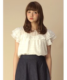 w closet | シャドーチェックフリル切替2段袖プルオーバー(トップス)