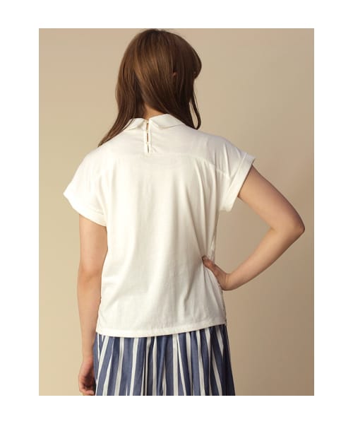 w closet（ダブルクローゼット）の「衿付きチュール刺繍レースラグラン半袖プルオーバー（トップス・レディース・オフホワイト/ネイビー/サックス×オフホワイト・FREE）」の6枚目の写真