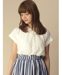 w closet | 衿付きチュール刺繍レースラグラン半袖プルオーバー(トップス)