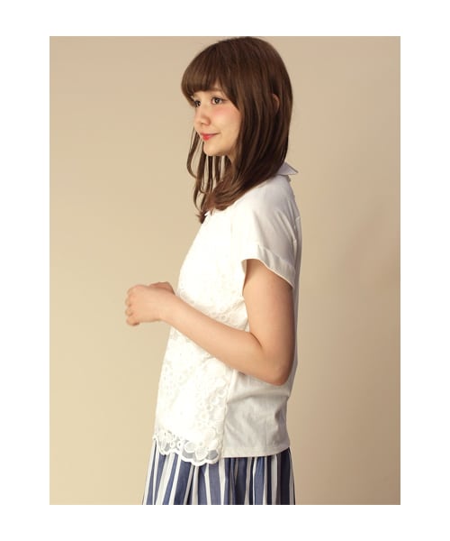 w closet（ダブルクローゼット）の「衿付きチュール刺繍レースラグラン半袖プルオーバー（トップス・レディース・オフホワイト/ネイビー/サックス×オフホワイト・FREE）」の5枚目の写真