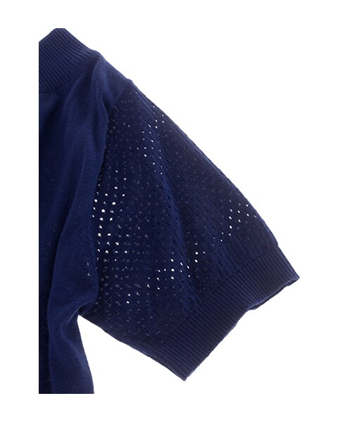 w closet（ダブルクローゼット）の「クジラ柄オフショルダー半袖ニットプルオーバー（トップス・レディース・オフホワイト/Lネイビー・FREE）」の7枚目の写真