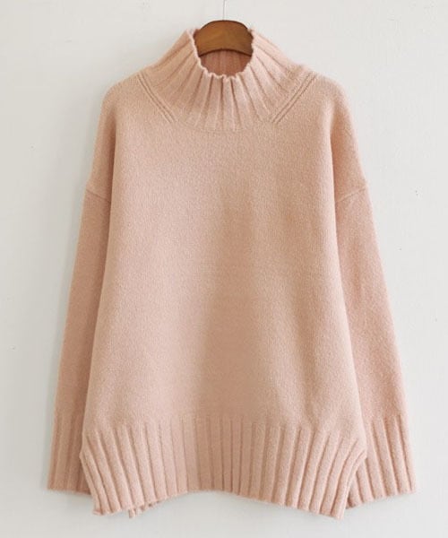 DHOLIC STYLE（ディーホリックスタイル）の「[justone] スリットヘムアクリル混ハイネックニット（ニット/セーター・レディース・ホワイト/ピンク/ベージュ/ブルー/ブラック・FREE）」の5枚目の写真