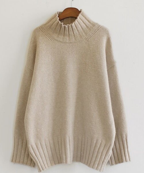 DHOLIC STYLE（ディーホリックスタイル）の「[justone] スリットヘムアクリル混ハイネックニット（ニット/セーター・レディース・ホワイト/ピンク/ベージュ/ブルー/ブラック・FREE）」の3枚目の写真