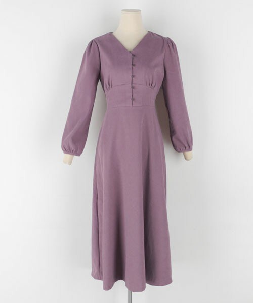 DHOLIC（ディーホリック）の「Vネックボタンワンピース（ワンピース・レディース・ブラウン/ブラック/パープル・FREE）」の3枚目の写真
