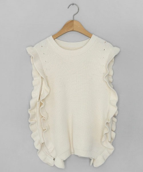 DHOLIC（ディーホリック）の「フリルニットベスト（ベスト・レディース・グリーン/ホワイト/ブラック/ブラウン・FREE）」の2枚目の写真