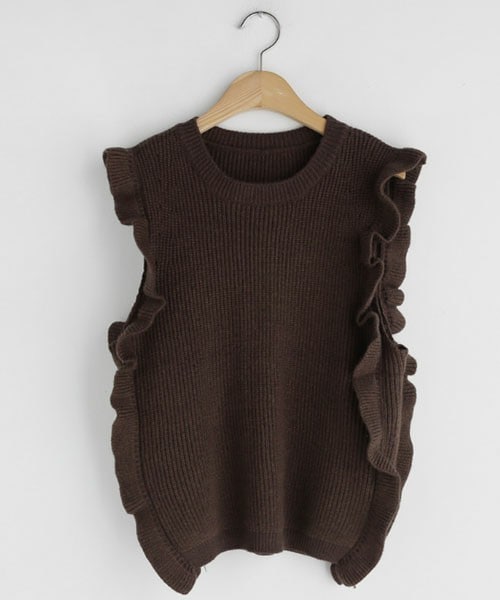 DHOLIC（ディーホリック）の「フリルニットベスト（ベスト・レディース・グリーン/ホワイト/ブラック/ブラウン・FREE）」の4枚目の写真