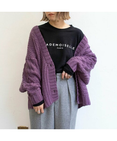 Sheson(シーズン)の「Sheson(シーズン)パッチワークケーブルニットカーディガン(カーディガン/ボレロ・レディース・ホワイト/パープル/ベージュ/ブラウン・FREE)」の4枚目の写真