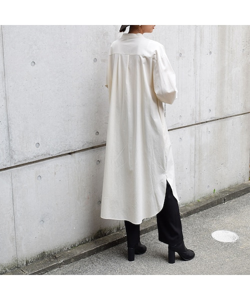 no brand(ノーブランド)の「T/CスタンドカラーオーバーロングシャツOP(ワンピース・レディース・その他)」の5枚目の写真
